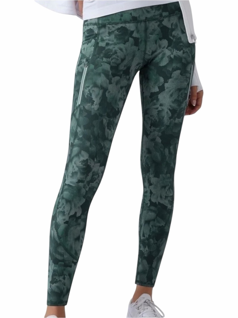 Athleta Rainier Spliced Floral Tights Leggings Reflective Trim High Rise - M